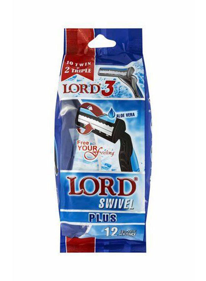 Lord 12-Piece Disposable Razors  Rubber Handle Set Blue/Black 
