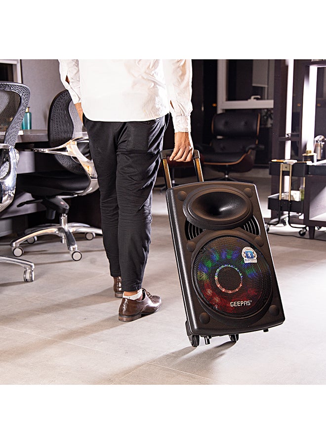 GEEPAS Portable & Rechargeable Professional Speaker With Wireless Microphone, USB/Bluetooth/SD Card Slots/FM Radio, 40000W PMPO, GMS8519 Black GMS8519 Black  - Image 4