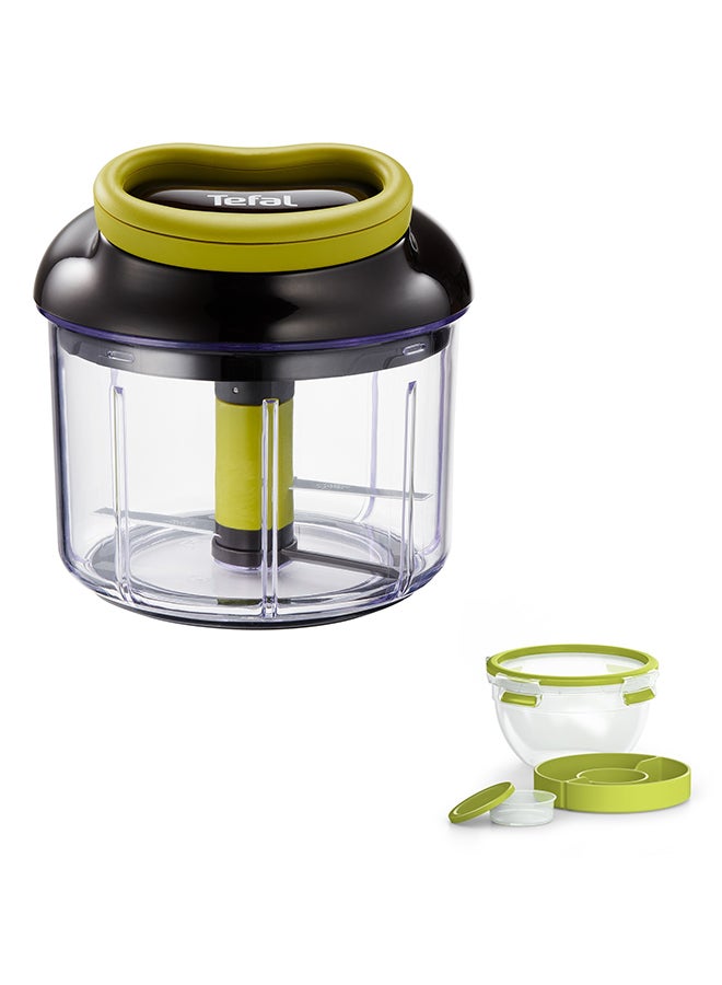 Tefal Manual Chopper Convenient Black Transparent Green 900Ml, Plastic, K1320404 + Salad Bowl  Transparent Green 1Litre, Plastic K3100112 Green/Black/Clear 16.7x9.5cm - Image 1