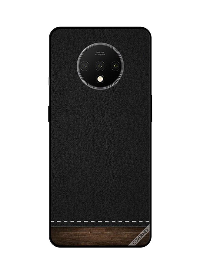 Covernex Protective Case Cover For OnePlus 7T Black Leather And Wooden At Bottom