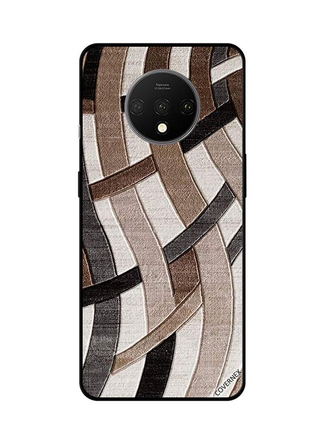 غطاء حماية واق لهاتف ون بلس 7T نمط خطوط منحنية، بني وأسود