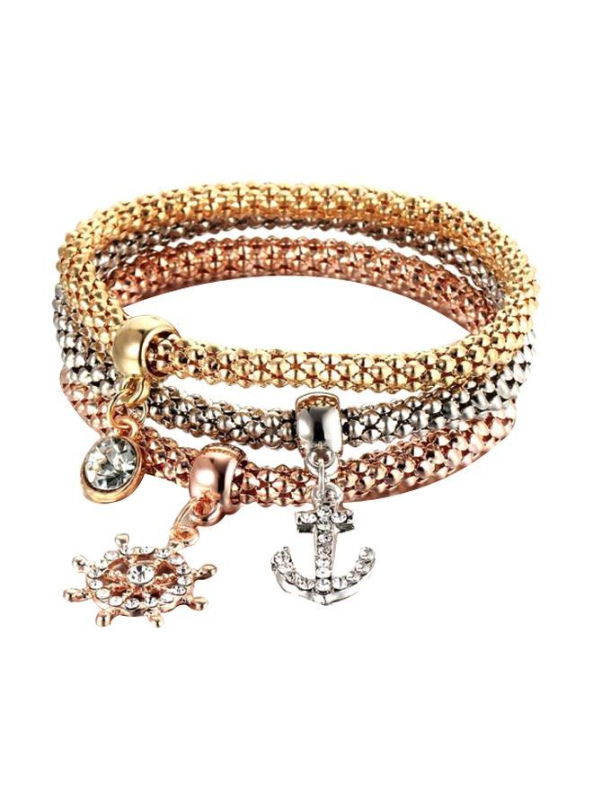 3-Piece Copper Stone Studded Pendant Bracelet 