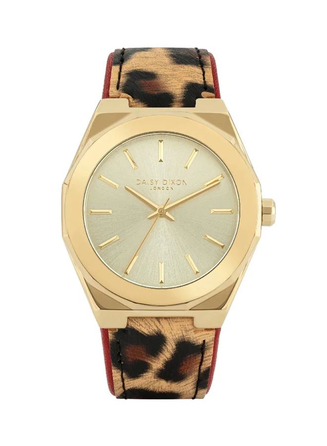 DAISY DIXON LONDON DAISY DIXON LONDON Alessandra Women's Analogue Quartz Watch with Pale Gold Sunray Dial and Leopard Print Leather Strap - D121TG