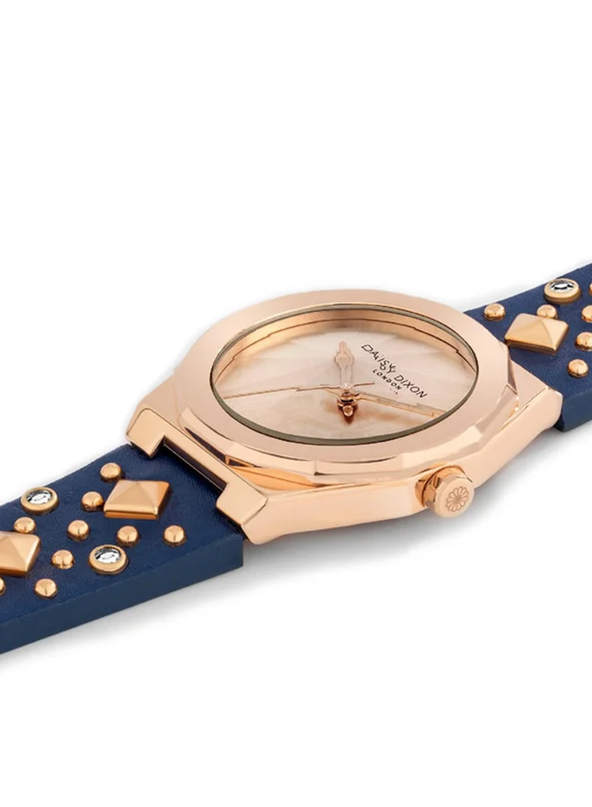 DAISY DIXON LONDON Women's DAISY DIXON LONDON Alessandra Women's Analogue Quartz Watch with Rose Gold Sunray Dial and Navy Leather Strap - D110URG