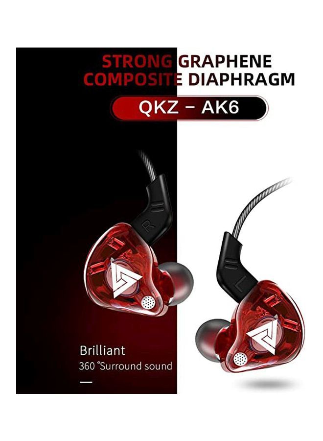 QKZ AK6 Wired In-Ear Earphones With Mic Red/Black  - Image 3