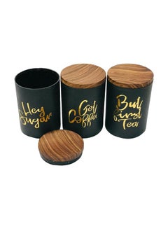 3-Piece Tea Coffee Sugar Jar Black/Beige 200ml