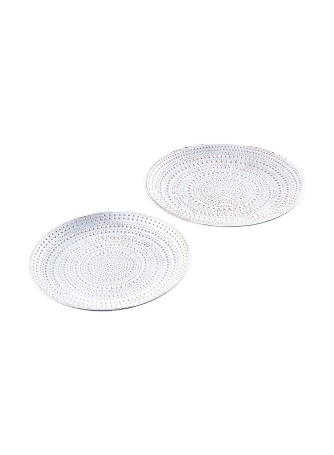 Home Box Set Of 2 Renee Orbicular Wooden Tray White 25cm  - Image 1