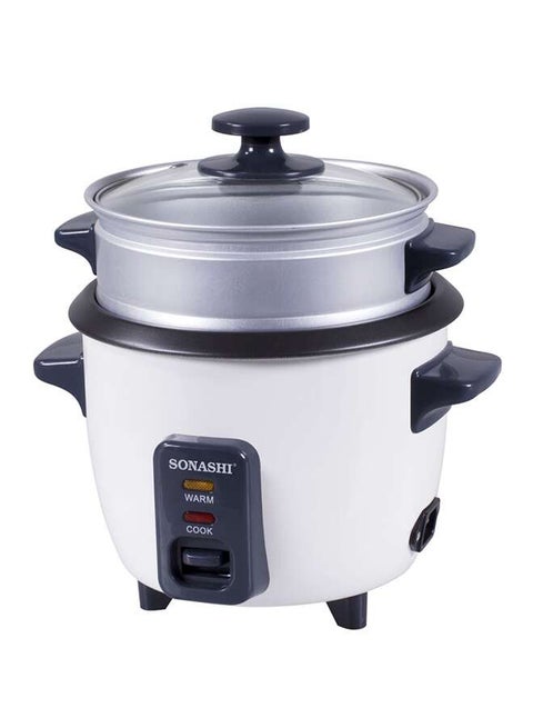 Rice Cooker With Non-Stick Inner Pot Stainless Steel Body - Cook/Steam/Keep Warm Functions | Removable Cooking Pot with Metal Housing and Tempered Glass Lid 2.8 L 1000 W SRC-328N Black/White