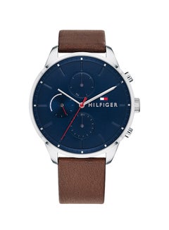 Men's Chase Round Shape Leather Band Analog Wrist Watch 44 mm - Brown - 1791487