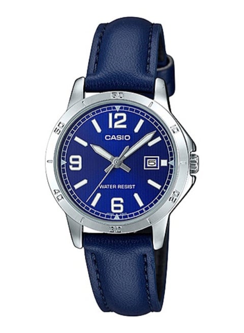 Women's Leather Round Shape Analog Watch LTP-V004L-2BUDF - 35 mm - Blue
