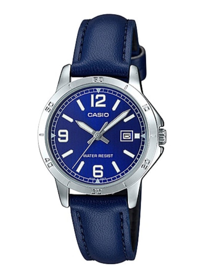 CASIO - Women's Leather Round Shape Analog Watch LTP-V004L-2BUDF - 35 mm - Blue - Image 1