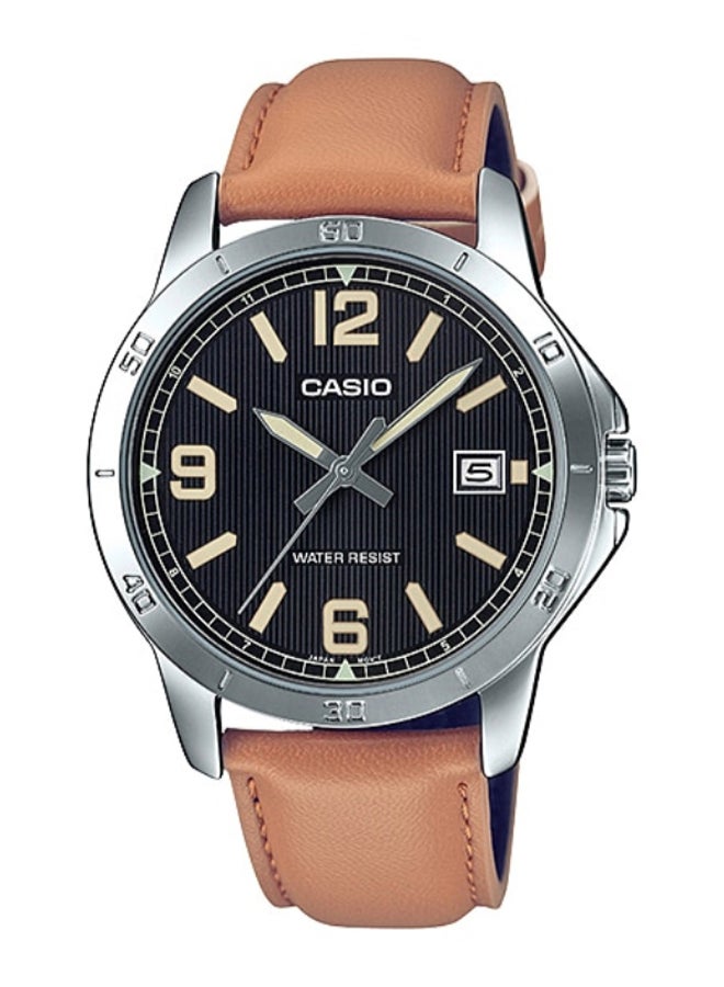 CASIO - Men's Leather Round Shape Analog Watch MTP-V004L-1B2UDF - 42 mm - Brown - Image 1
