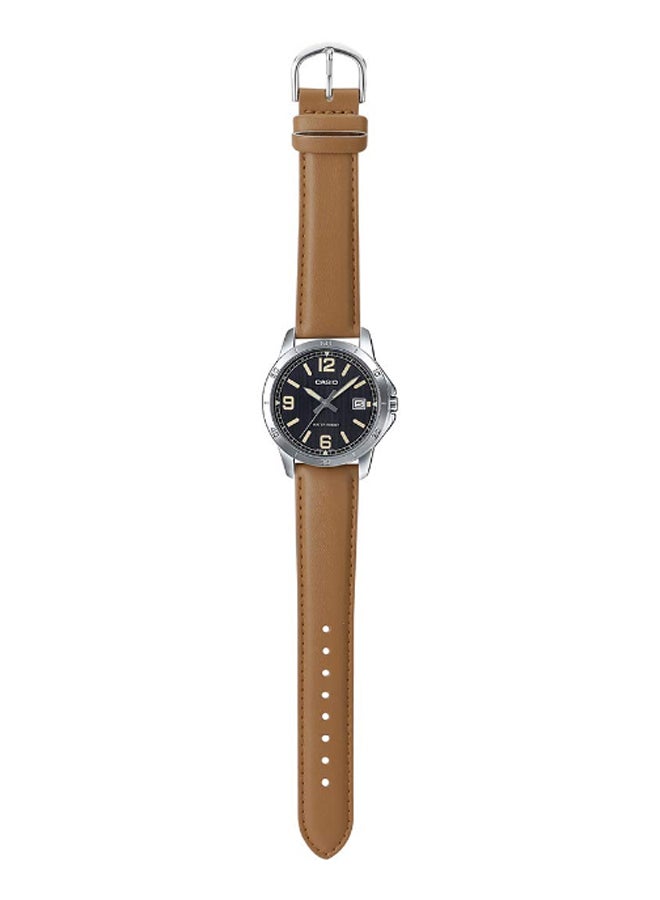 CASIO - Men's Leather Round Shape Analog Watch MTP-V004L-1B2UDF - 42 mm - Brown - Image 1