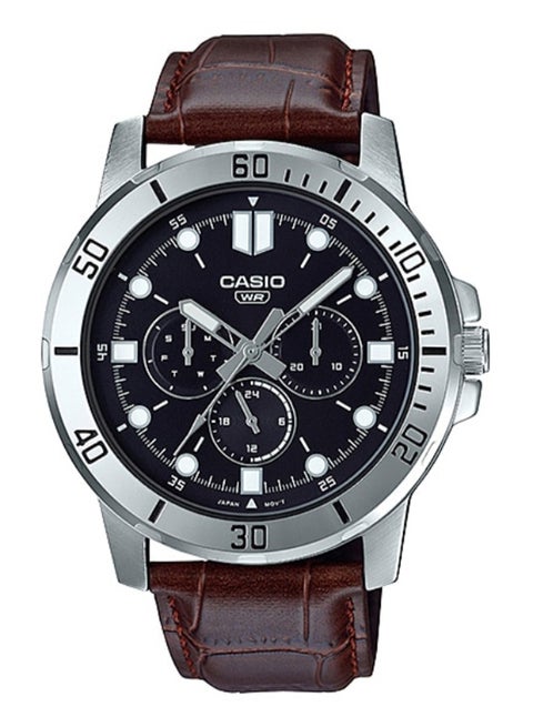 Men's Leather Round Shape Analog Watch MTP-VD300L-1EUDF