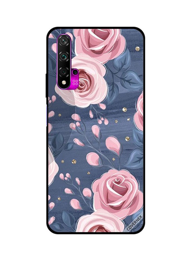 Protective Case Cover For Huawei Nova 5T Pink Roses & Dark Grey Leaves Pattern