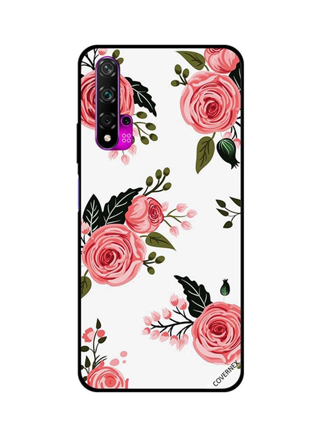Protective Case Cover For Huawei Nova 5T Pink Roses With Dark Green Leaves