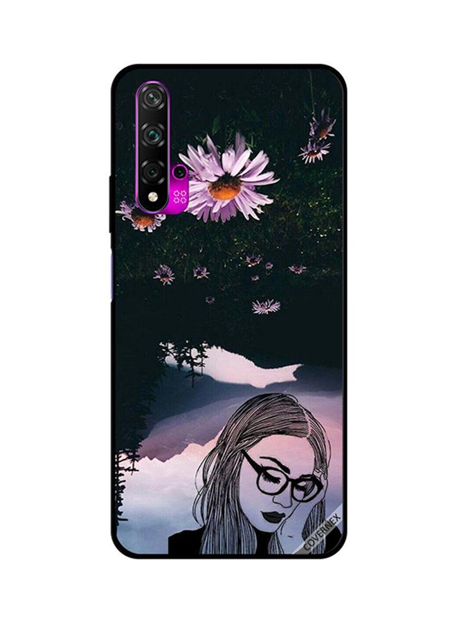 غطاء حماية واق لهاتف هواوي نوفا 5T تصميم فتاة حزينة تلبس النظارات.