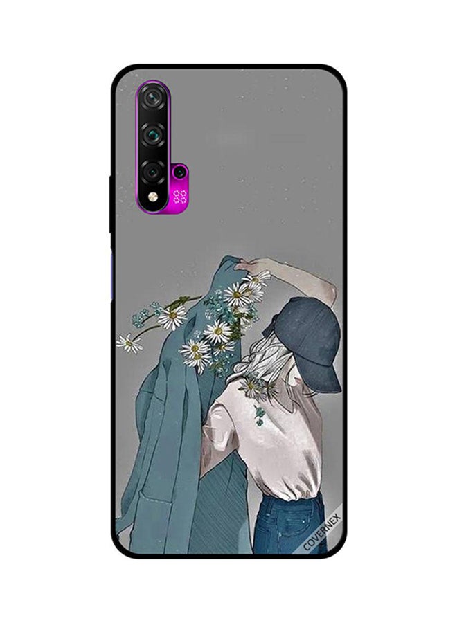 Protective Case Cover For Huawei Nova 5T Cap Girl Wearing Floral Coat