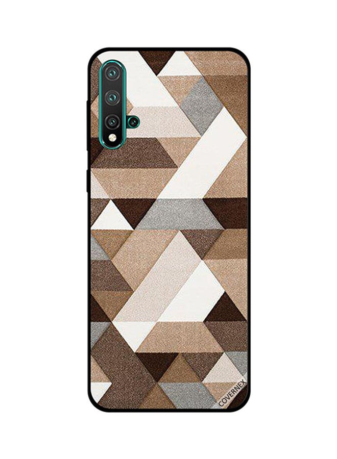 Protective Case Cover For Huawei Nova 5 Pro White & Brown Shapes Pattern