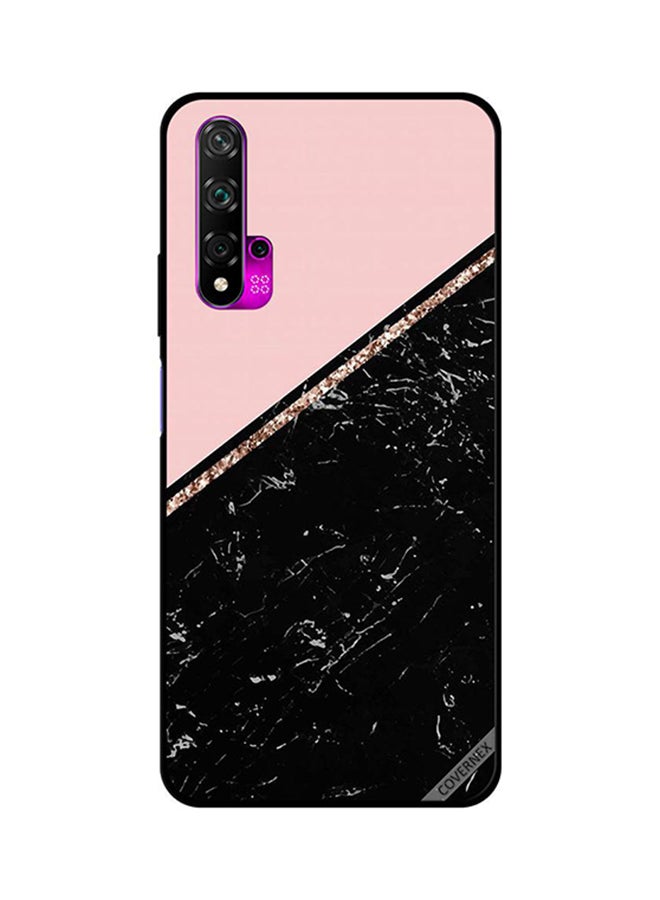 Protective Case Cover For Huawei Nova 5T Black Marble & Golden Strip