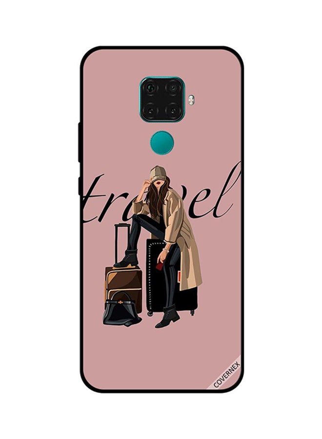 غطاء حماية لهاتف هواوي نوفا 5i برو بطبعة لفتاة وحقائب سفر مع كلمة "Travel"
