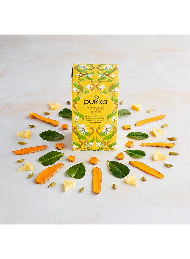 Pukka - Turmeric Gold, Organic Herbal Tea With Lemon And Whole Leaf Green Tea, 20 Teabags - Image 1