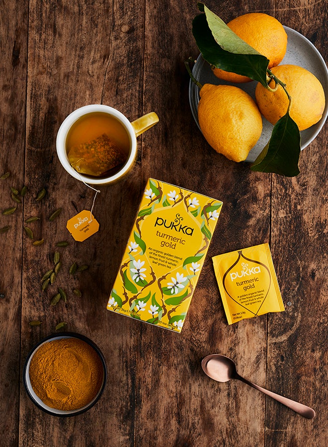 Pukka - Turmeric Gold, Organic Herbal Tea With Lemon And Whole Leaf Green Tea, 20 Teabags - Image 1