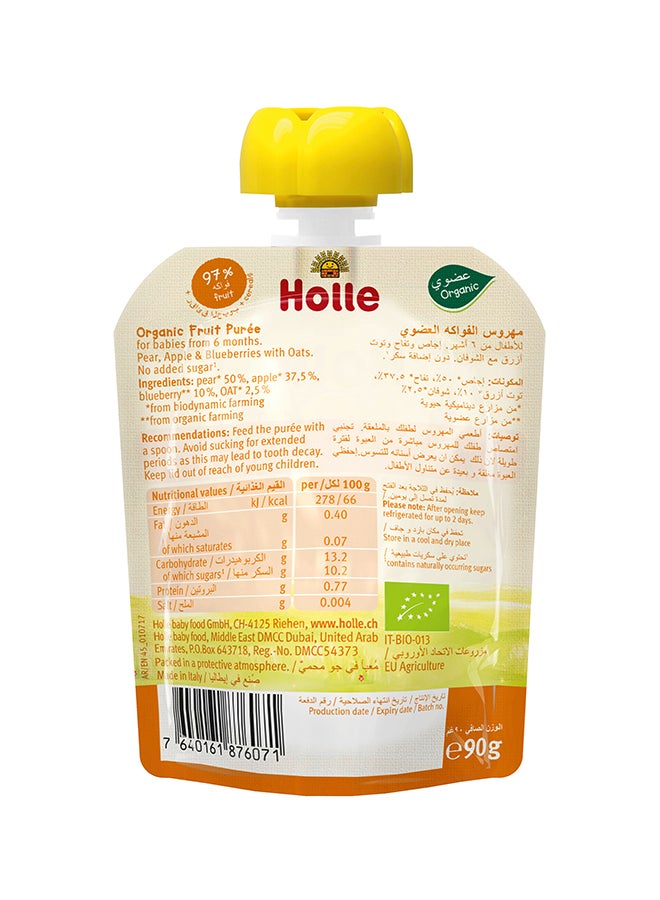 Holle Pouch Pear, Apple and Blueberry with Oats 90grams - Image 2