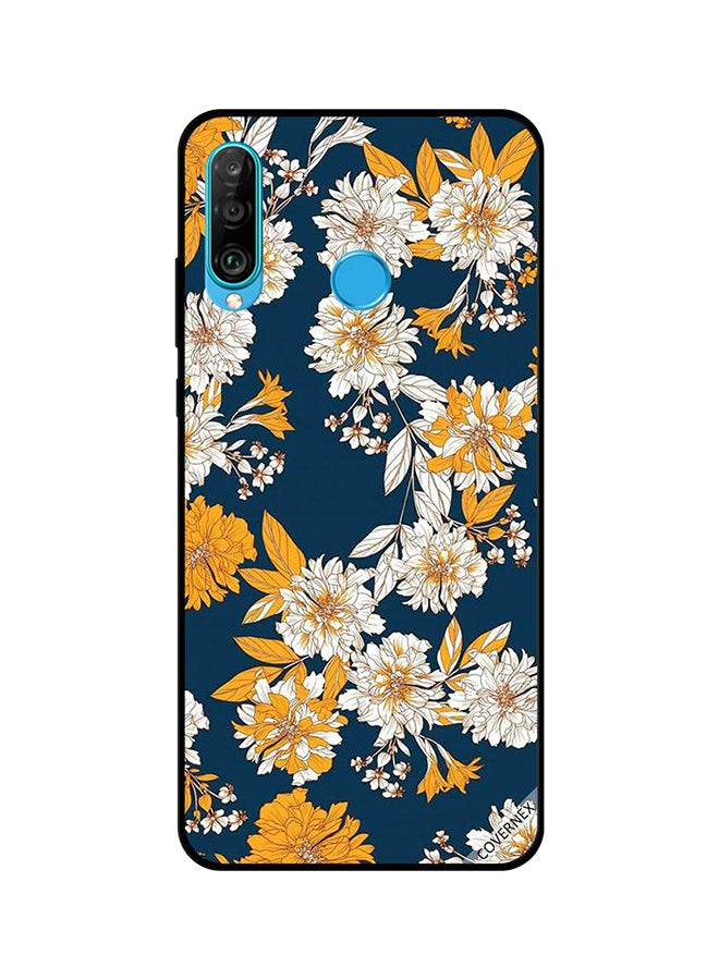 كوفرنيكس غطاء حماية واق لهاتف هواوي نوفا 4E تصميم أزهار بيضاء وصفراء وأوراق