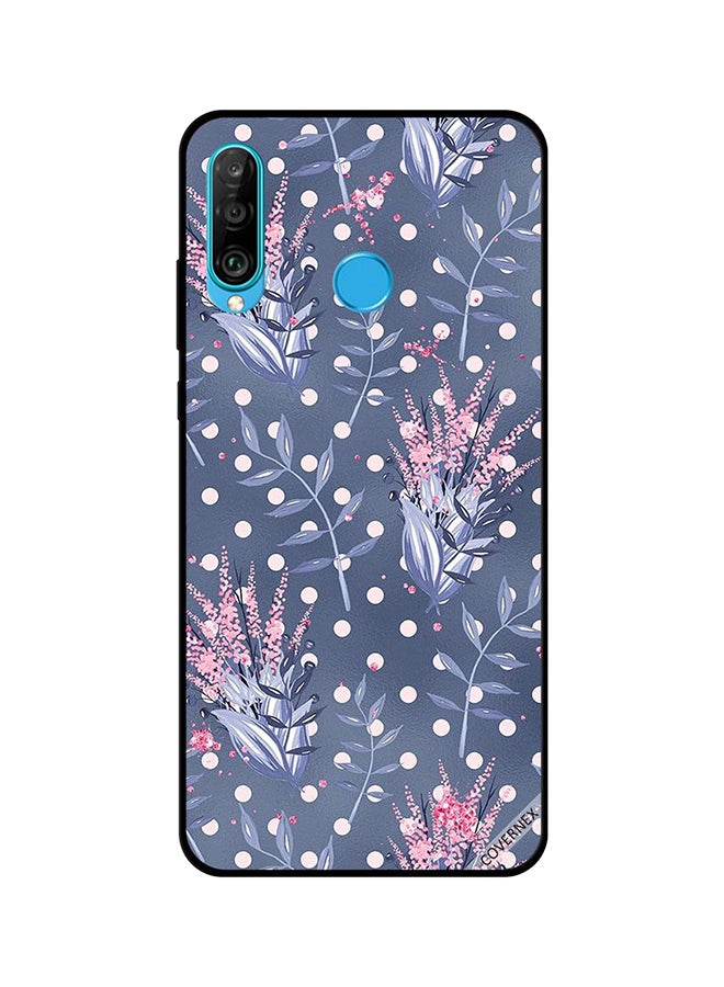 Covernex Protective Case Cover For Huawei Nova 4e Grey Floral with Feathers