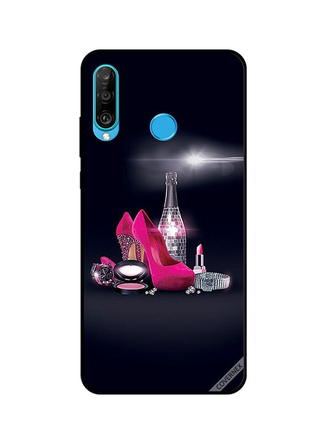 غطاء حماية واق لهاتف هواوي نوفا 4E بطبعة حذاء وردي اللون ومستحضرات تجميل