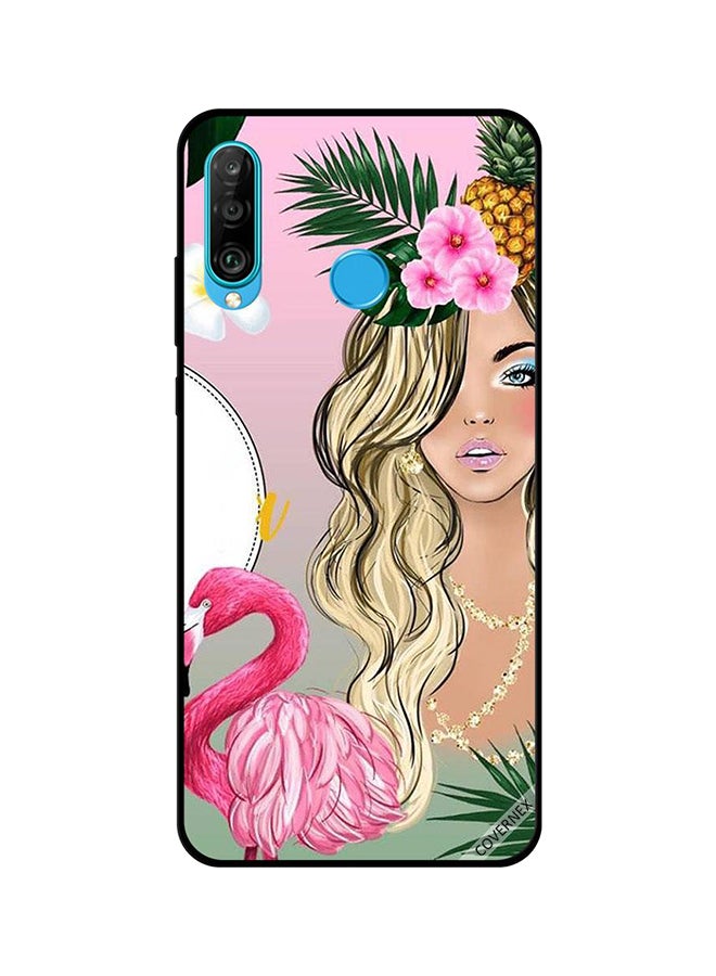 كوفرنيكس غطاء حماية واق لهاتف هواوي نوفا 4E بطبعة رسمة فتاة وبجعة