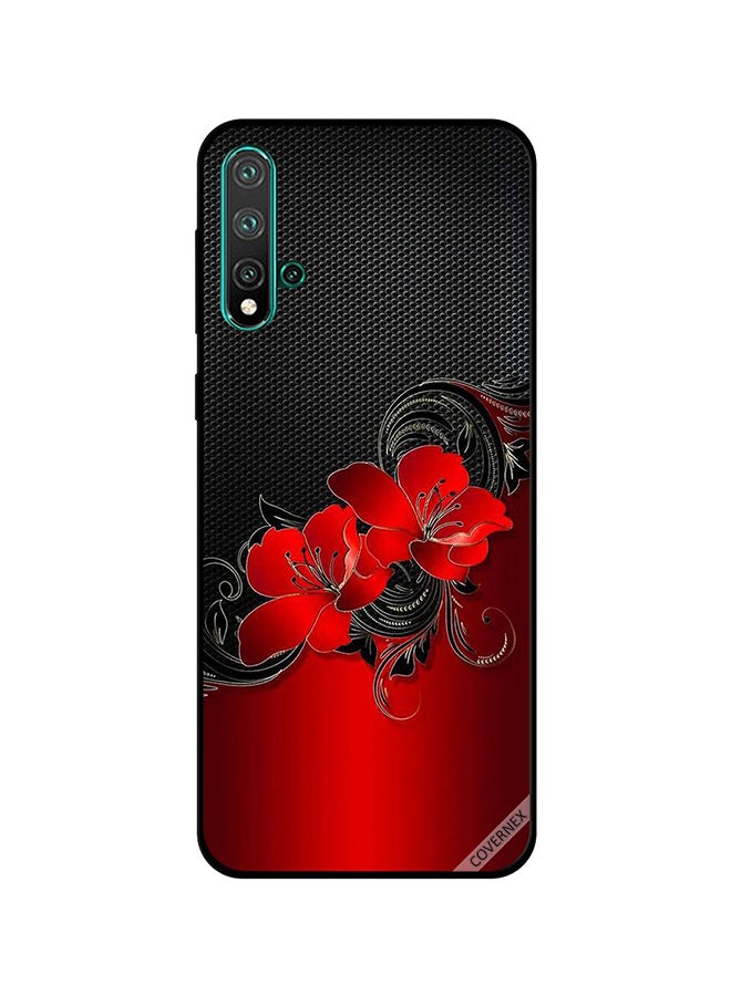كوفرنيكس غطاء حماية واق لهاتف هواوي نوفا 5 بتصميم زهور حمراء