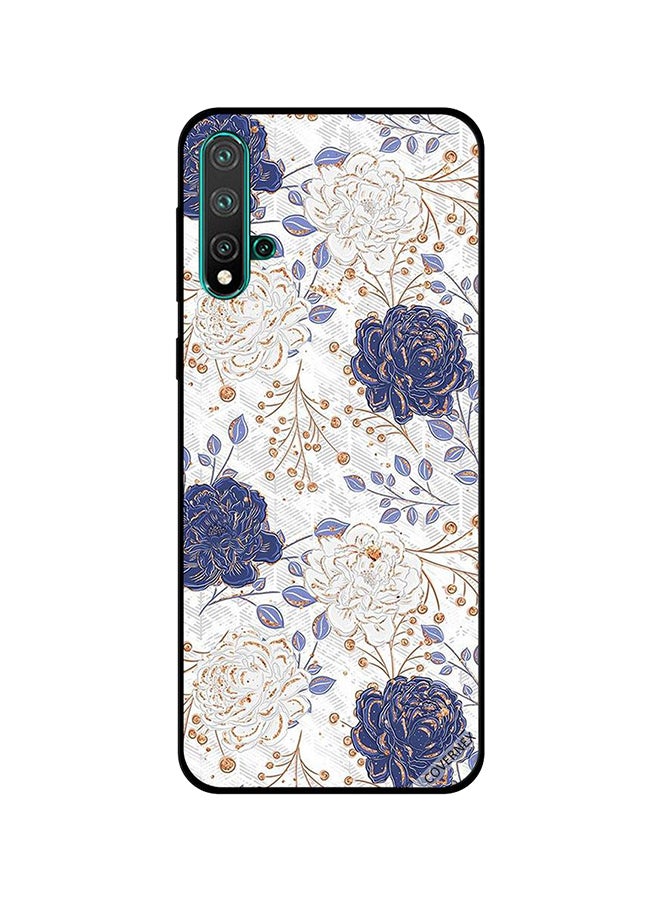 Covernex Protective Case Cover For Huawei Nova 5 White & Blue Flowers Golden Buncgs Pattern