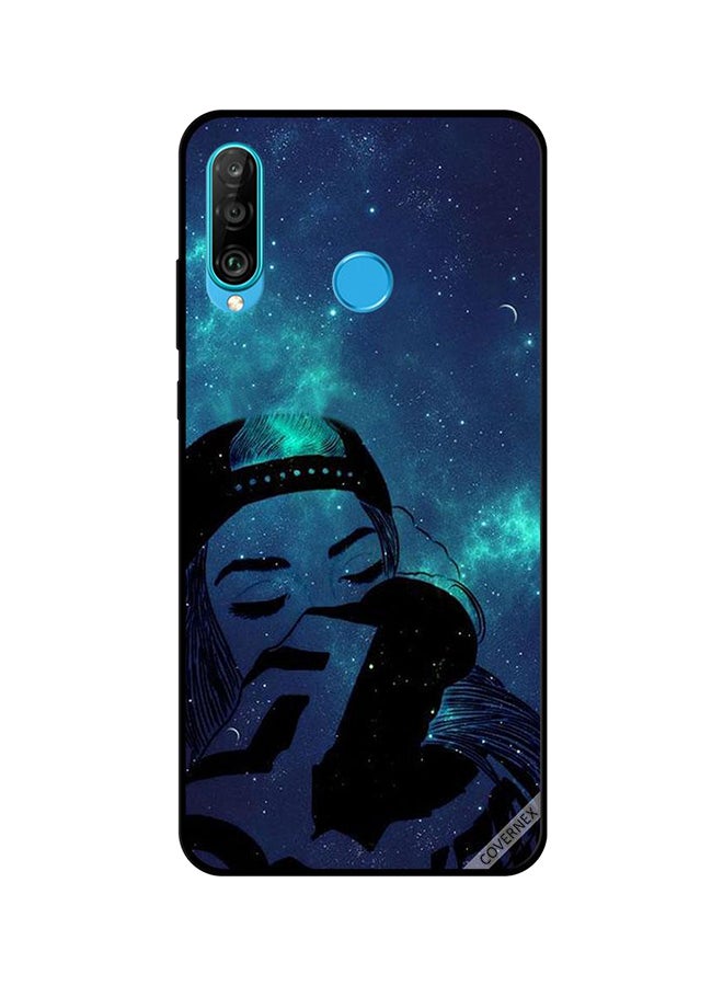 غطاء حماية واقي لهاتف هواوي P30 لايت بطبعة فتاة حزينة وسماء مظلمة