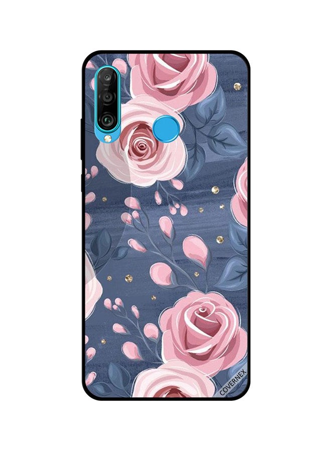 Covernex Protective Case Cover For Huawei P30 Lite Pink Roses & Dark Grey Leaves Pattern