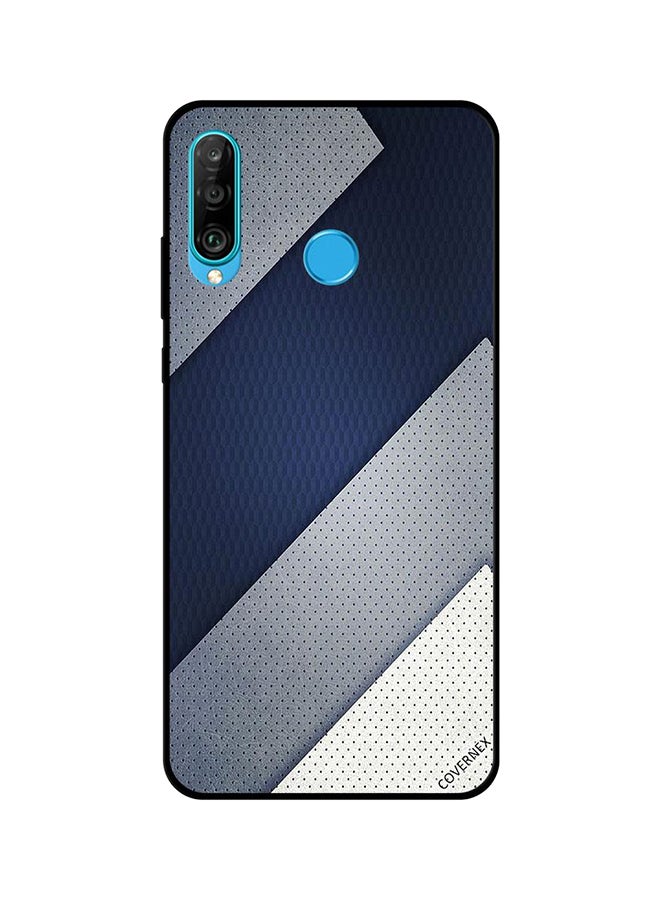 Covernex Protective Case Cover For Huawei P30 Lite Dark Blue & Grey Leather Pattern 