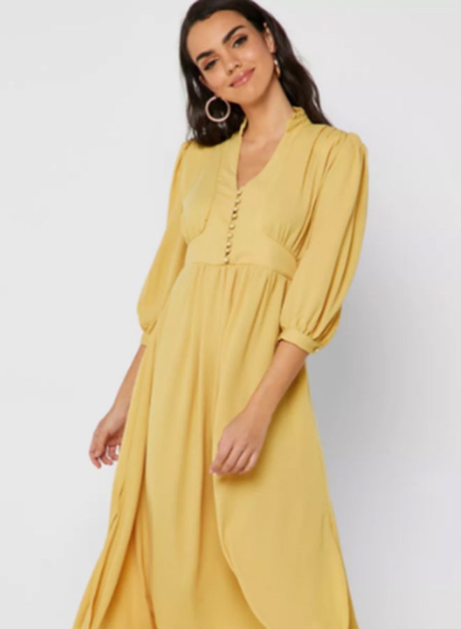 Anaqa V Neck Midi Wrap Dress Yellow - Image 3