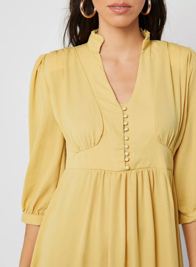 Anaqa V Neck Midi Wrap Dress Yellow - Image 2