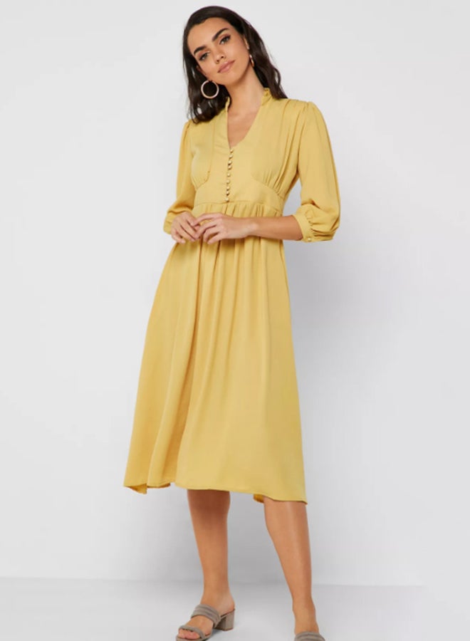 Anaqa V Neck Midi Wrap Dress Yellow - Image 1