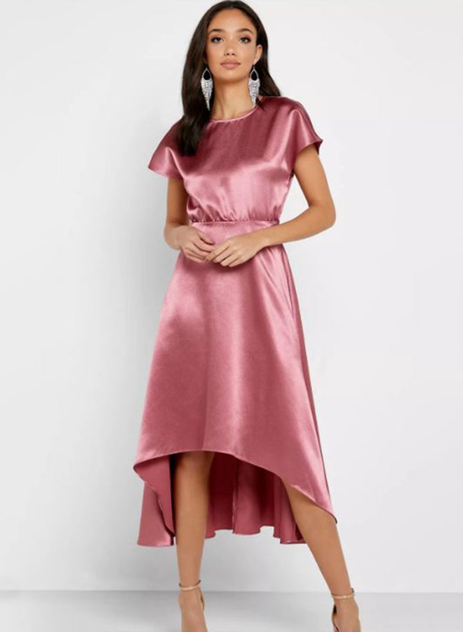 Anaqa Short Sleeves Polyester Maxi Dress Pink - Image 2