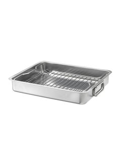 koncis Roasting Tin Pan With Grill Rack Silver/Grey 40x32cm  - Image 1