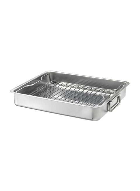 Roasting Tin Pan With Grill Rack Silver/Grey 40x32cm
