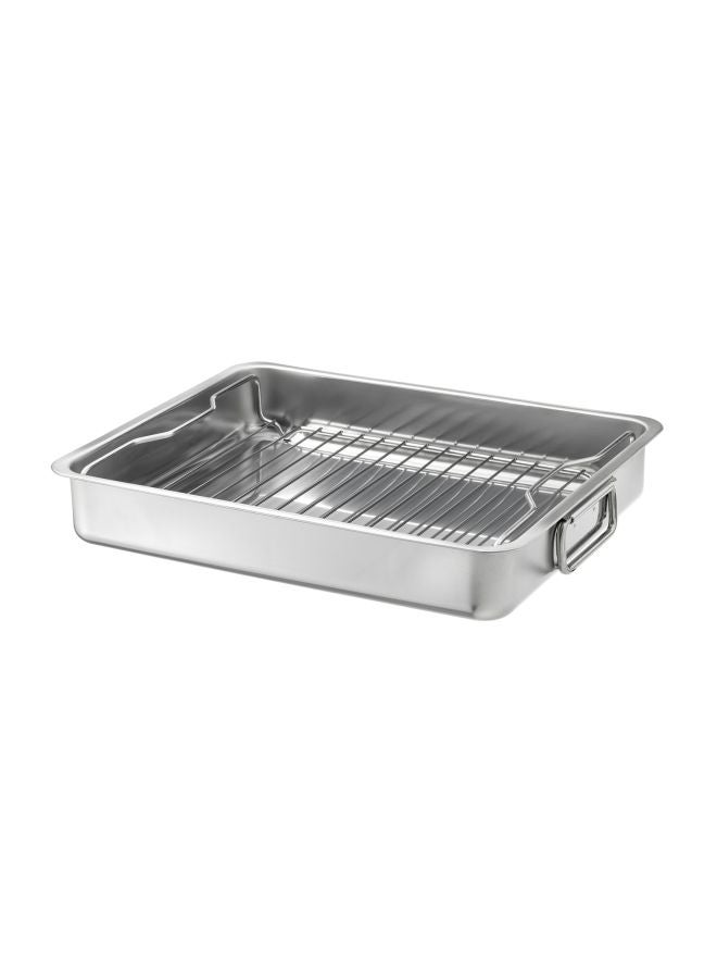 koncis Roasting Tin Pan With Grill Rack Silver/Grey 40x32cm  - Image 1