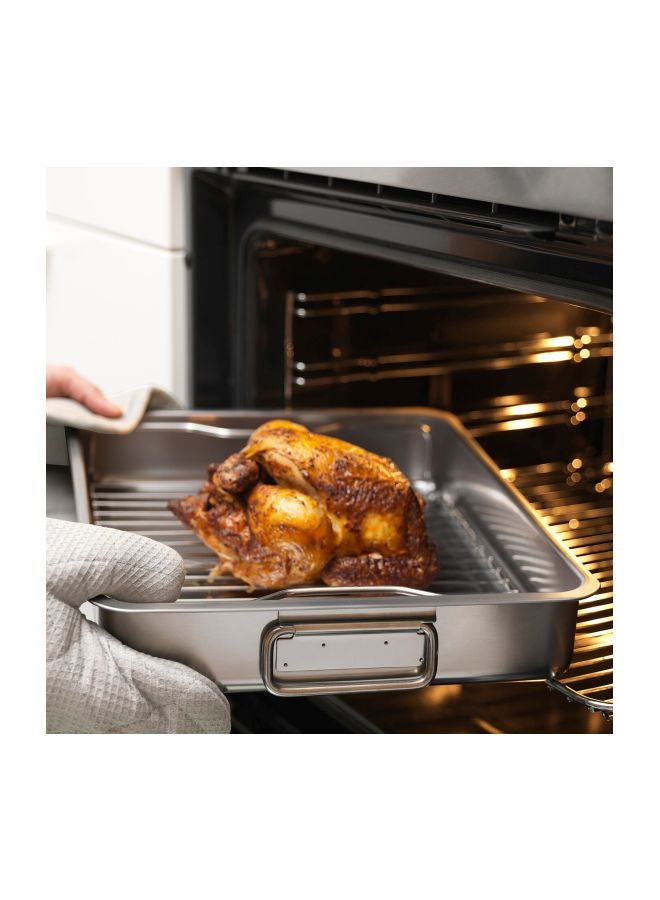 koncis Roasting Tin Pan With Grill Rack Silver/Grey 40x32cm  - Image 2