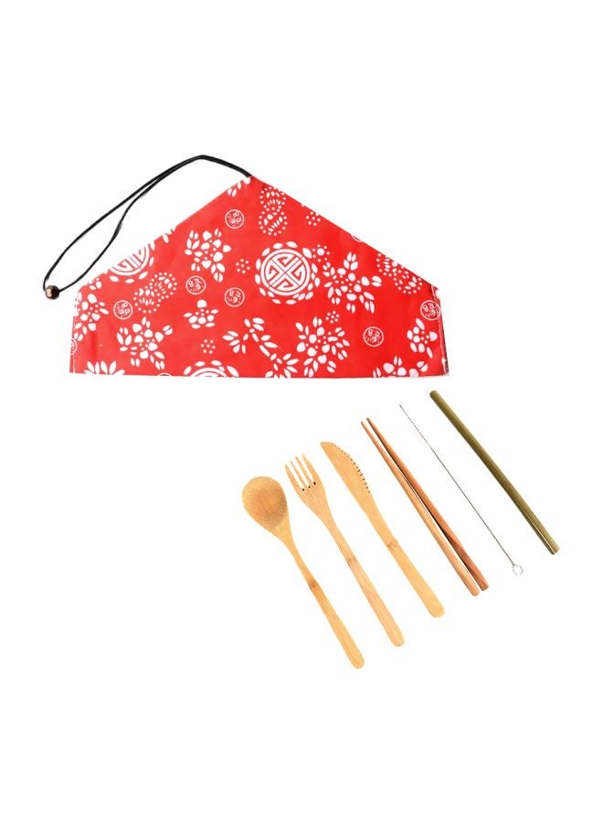 7-Piece Folding Triangle Hop-Pocket Flatware Set Red/White/Beige 20.30x0.50x4cm - Image 1