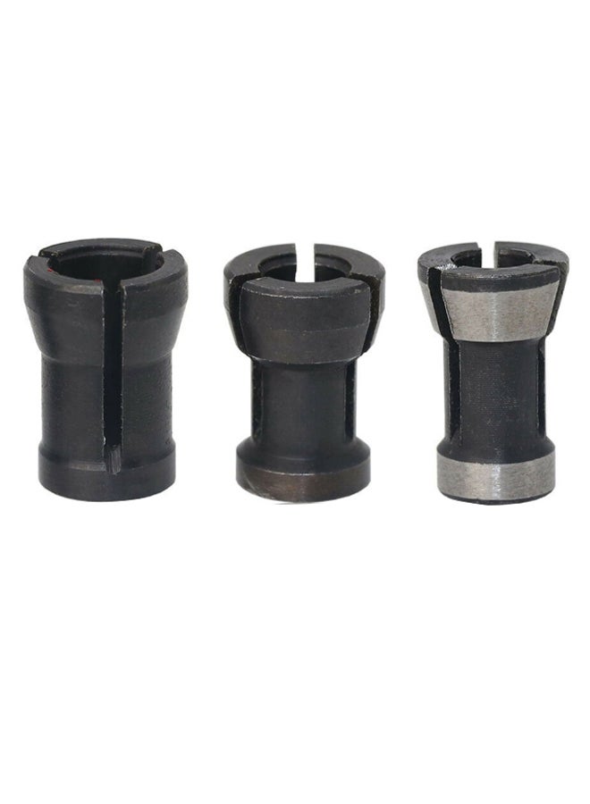 3-Piece HSS Router Bit Milling Collet Reduction Sleeve Extender Set Black 