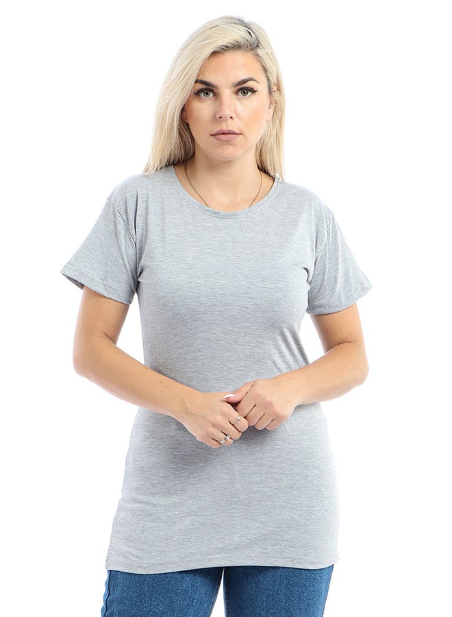 Andora - Heather Slip On Round Neck Basic T-Shirt Grey - Image 1