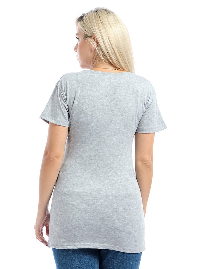Andora - Heather Slip On Round Neck Basic T-Shirt Grey - Image 1