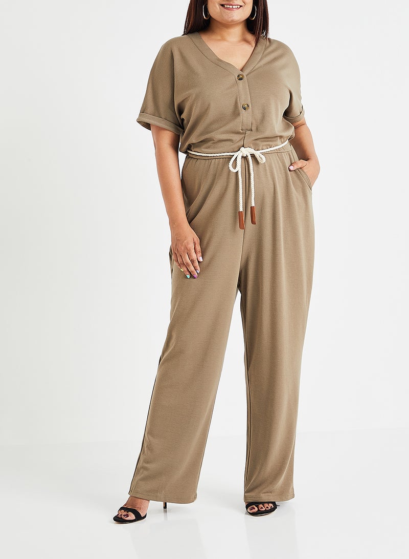 VERO MODA - Rolled Sleeve Jumpsuit Khaki - Image 1